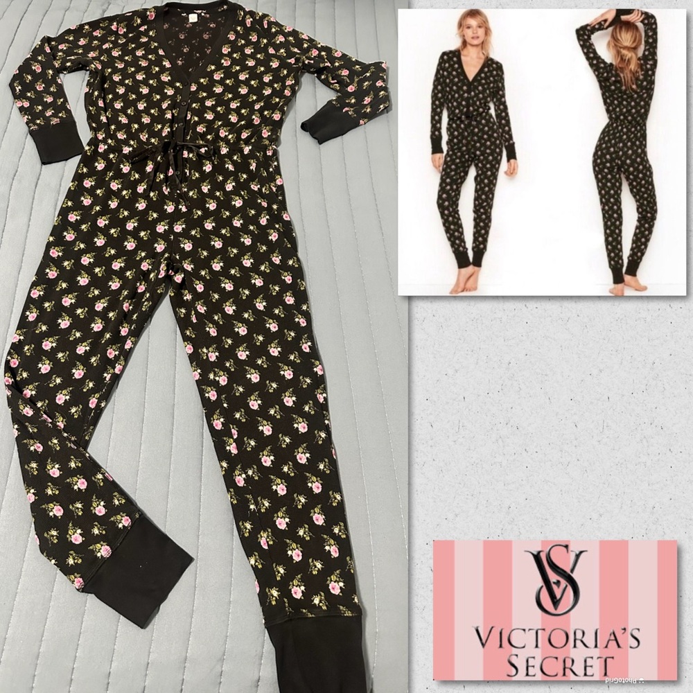 Victoria's Secret Black Floral Pajama Onesie